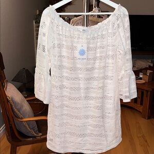 Blue Island White Mesh Beach Tunic Coverup Size Large